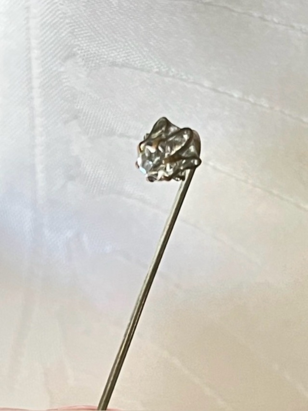Vintage Gold Tone Clear Faceted Crystal Glass Stick Pin Tie Lapel Scarf Pin